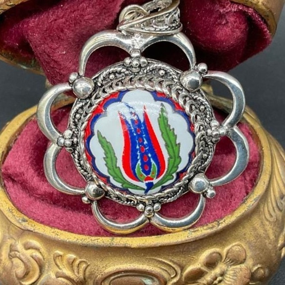 Colorful Enamel‎ Pendant In Ornate Silver Filigree Setting With Original JTV Box